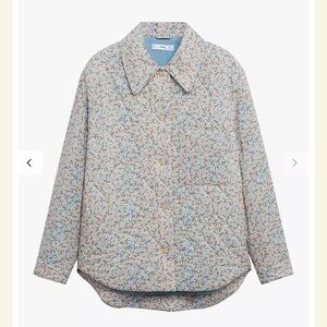 Mango quilted ditsy floral print jacket in light blue NWOT